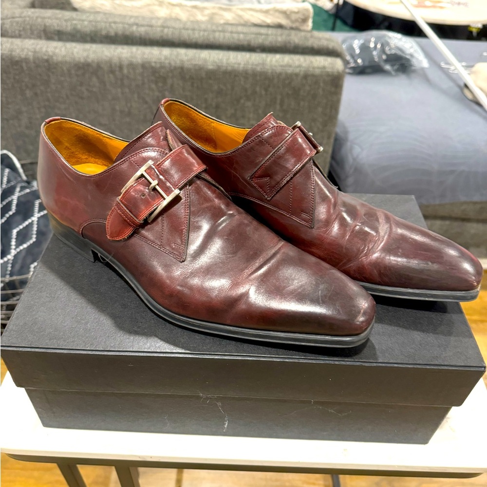 Mens Magnanni oxblood monk strap shoe size 9